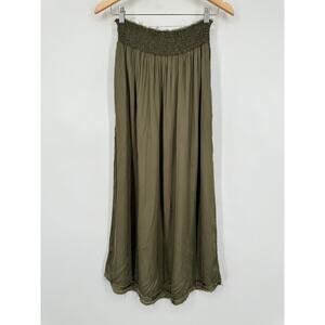 Olive Green Smocked Waist Maxi Skirt